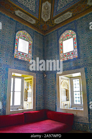 The Circumcision Chamber in Topkapi Palace. Each window contains a small fountain Stock Photo