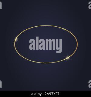 Elegant Realistic golden luxury frame with light effects. Shining  banner. Glowing graphic vector illustration for you brand, logo, cards. With fashio Stock Vector