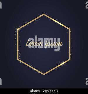 Elegant Realistic golden luxury frame with light effects. Shining  banner. Glowing graphic vector illustration for you brand, logo, cards. With fashio Stock Vector
