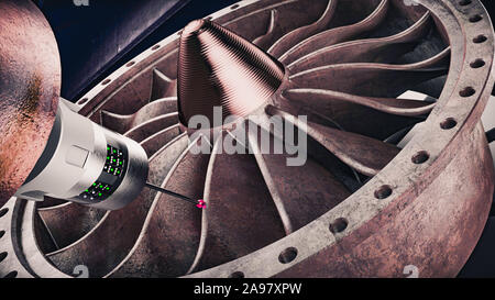 Milling aluminum turbine in five axis CNC machine. Template, mockup Stock Photo