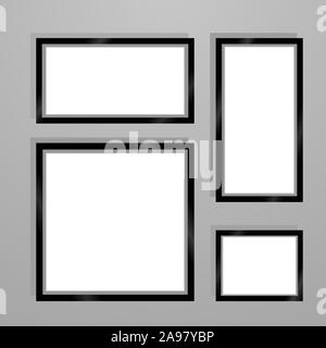 Realistic Black and White photo frame with blank empty space, place. vector illustration, isolated on background. Grey wall gallery. For presentation, Stock Vector