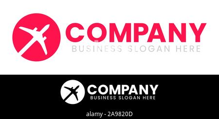 Red World Travel Round Airplane Silhouette Vector Logo Design Set. For Aircraft, Airline or Global Tour Agency and Fly Transportation Company. Stock Vector