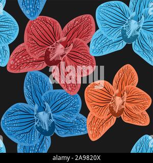 Orchid seamless pattern. Beautiful abstract template with colorful orchid background for wallpaper design. Realistic flower, vector illustration Stock Vector
