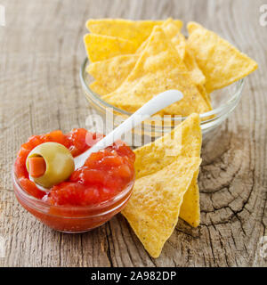 Dip and nachos close up Stock Photo