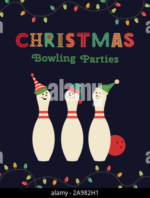 bowling christmas greeting card. Merry Christmas and Happy New Year