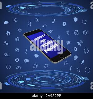 Digital futuristic technology icons vector illustration. Global ecosystem background. Abstract cyberspace network innovation design. iot, smarthome co Stock Vector