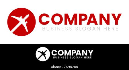 Red World Travel Globe Airplane Silhouette Vector Logo Design Set. For Aircraft, Airline or Global Tour Agency and Fly Transportation Company. Stock Vector