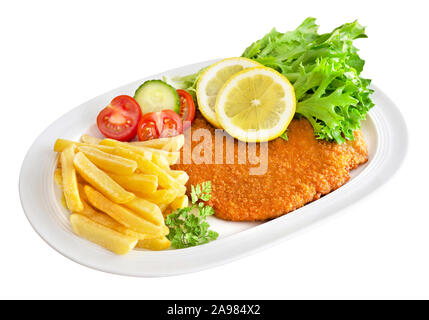 Cutlet and Potato Chips Stock Photo