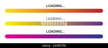 Set of vector loading icons. Colorful progress loading bar isolated. Bright download sign. Vector loading symbols Stock Vector