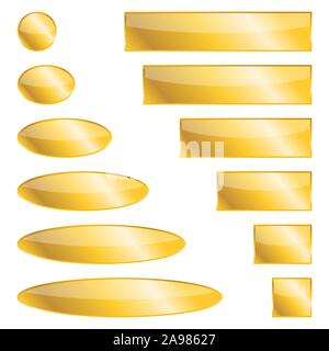 Set of gold banners isolated. Vector metal plates of different shapes. Stock Vector