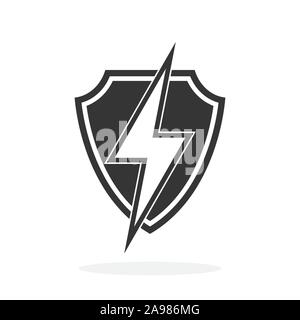 Shield with lightning - vector icon. Security Shield icon in flat style. Symbols of good protection. Stock Vector