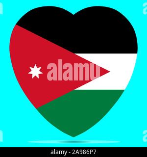 National flag of the Jordan in the shape of a heart and the