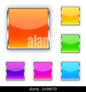 Set of square vector buttons. Blank web glossy buttons. Colored bright buttons isolated. Stock Vector