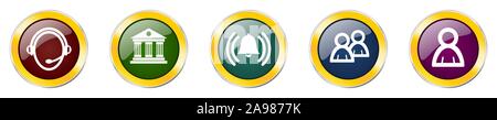 Set of colorful web glossy vector icons,  support, user, bell, museum and contact buttons in eps 10 for webdesign and mobile applications on white bac Stock Vector