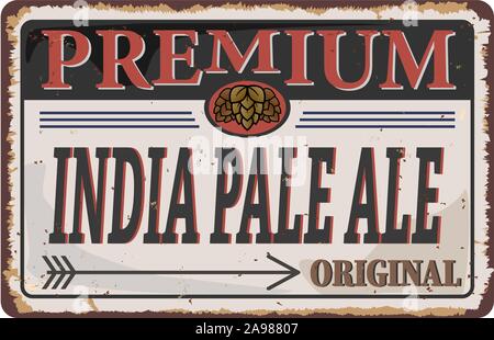 IPA or India Pale Ale Badge or Label. Craft beer vector design features wheat or barley wreath and hops. Stock Vector