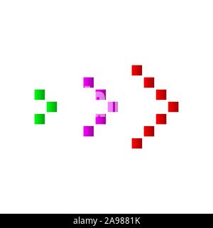 Set of dotted arrows. Arrow icon isolated. Color vector arrows. Halftone arrows to right. Stock Vector