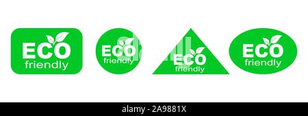 Eco Friendly Environment. Set of green ECO stickers. Vector paper labels isolated. Stock Vector
