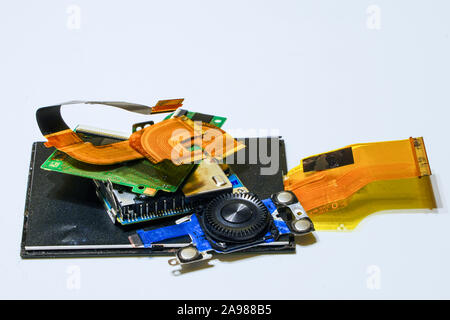 digital camera replacement parts, display, control cursor, chips, and cables Stock Photo