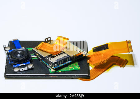 digital camera replacement parts, display, control cursor, chips, and cables Stock Photo