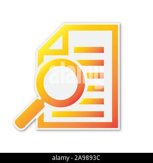 Document with magnifying glass icon. Vector Document icon isolated. Paper sticker with shadow. Stock Vector