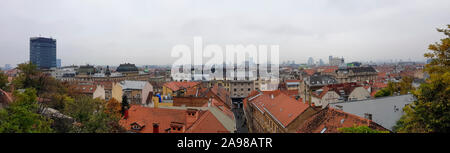 Panorama on a Zagreb, Croatia. Look from old part of city, on a modern part of city. In distance you can see tower of Zagreb. Stock Photo