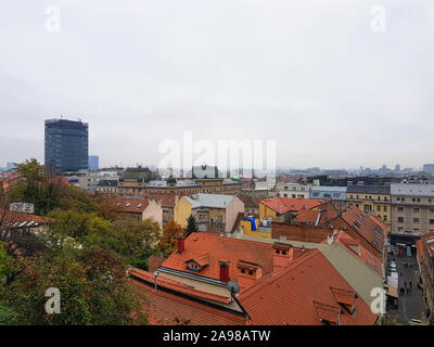 Panorama on a Zagreb, Croatia. Look from old part of city, on a modern part of city. In distance you can see tower of Zagreb. Stock Photo