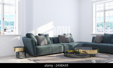 Beautiful modern living room interior on white background. 3D rendering Stock Photo