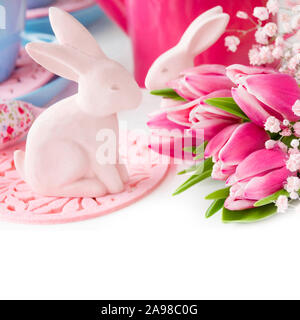 Happy Easter decoration and tulips Stock Photo
