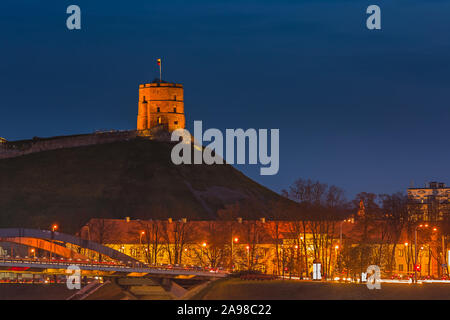 Gediminas castle in the late evening light, Vilnius Stock Photo