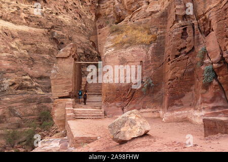 Steps and votive niche, Treasury Viewpoint Trail, Petra, Wadi Musa, Ma'an Governorate, Jordan, Middle East Stock Photo