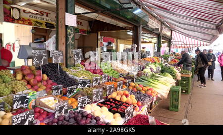 VIENNA, AUSTRIA-OCTOBER, 9, 2017: fresh produce at market stalls at naschtmarkt in vienna Stock Photo