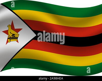 Beautiful national flag of African Zimbabwe, with emblem red star and eagle bird. original color and proportion. Simply vector illustration eps10, fro Stock Vector