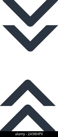 Double Chevron Arrows directed vertically towards each other. Stock Vector illustration isolated on white background. Stock Vector