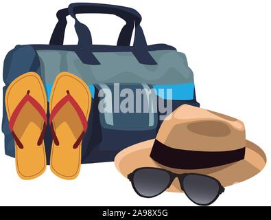 beach hat with sandals and hat icon, flat design Stock Vector