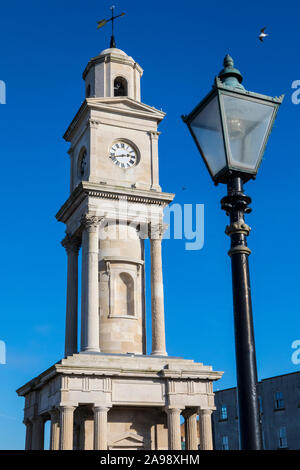 The historic Clock Tower in Herne Bay in Kent, UK. It is one of the earliest free-standing clock towers in the UK and now serves as a memorial to the Stock Photo