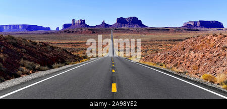 The Red rock desert landscape of Monument Valley, Navajo Tribal Park in the southwest USA in Arizona and Utah, America Stock Photo