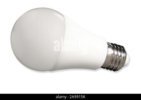 Led bulb light and energy-saving lamp on table on white background. Energy saving concept Stock Photo