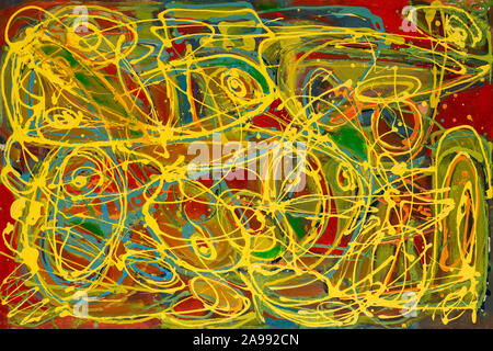Abstract painting with vibrant colors, strong lines and brushstrokes textures. Stock Photo