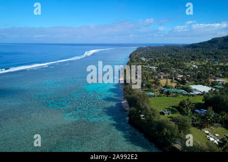 Aroa Beach, Rarotonga, Cook Islands, South Pacific - drone aerial