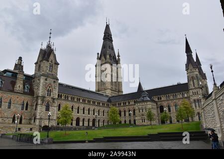 Canadian Government Buildings at the Canadian Parliament atop Parliament Hill in downtown Ottawa, Ontario, Canada Stock Photo