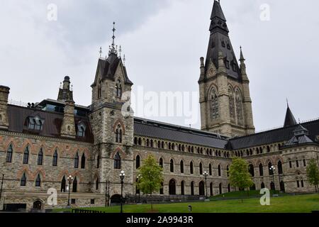 Canadian Government Buildings at the Canadian Parliament atop Parliament Hill in downtown Ottawa, Ontario, Canada Stock Photo