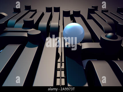 Abstract background with black square pipes and shiny metal ball Stock Photo
