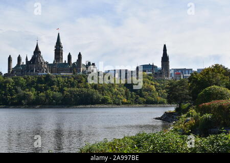 Canadian Government Buildings at the Canadian Parliament atop Parliament Hill in downtown Ottawa, Ontario, Canada Stock Photo