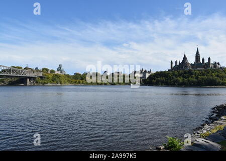 Canadian Government Buildings at the Canadian Parliament atop Parliament Hill in downtown Ottawa, Ontario, Canada Stock Photo