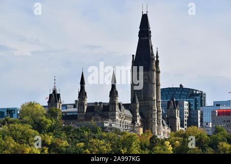 Canadian Government Buildings at the Canadian Parliament atop Parliament Hill in downtown Ottawa, Ontario, Canada Stock Photo