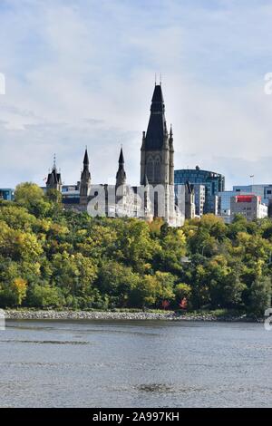 Canadian Government Buildings at the Canadian Parliament atop Parliament Hill in downtown Ottawa, Ontario, Canada Stock Photo