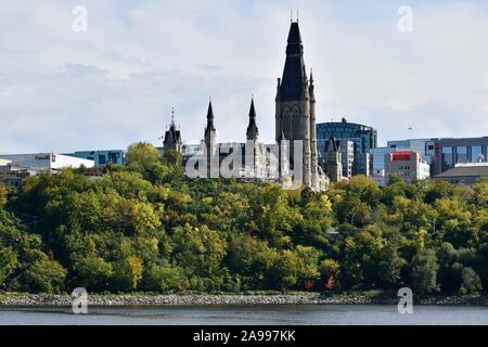 Canadian Government Buildings at the Canadian Parliament atop Parliament Hill in downtown Ottawa, Ontario, Canada Stock Photo