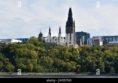 Canadian Government Buildings at the Canadian Parliament atop Parliament Hill in downtown Ottawa, Ontario, Canada Stock Photo