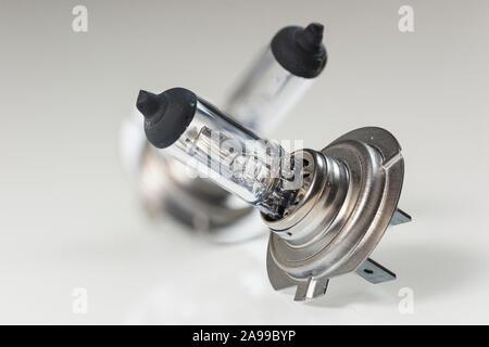 car headlight lamp H7 with clipping path on white glass Stock Photo
