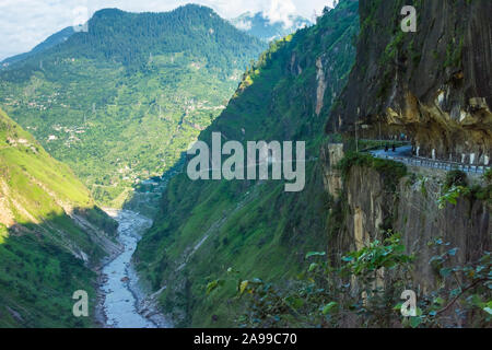 A dangerous road in Kinnaur District, Himachal Pradesh , Himachal Pradesh, India Stock Photo